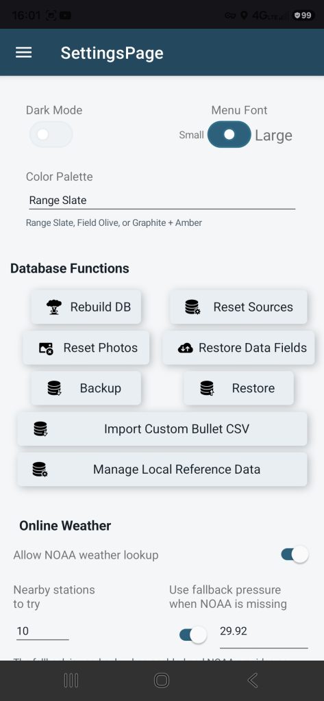 Settings and data management