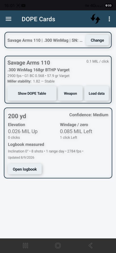 ShootersToolbox observed DOPE