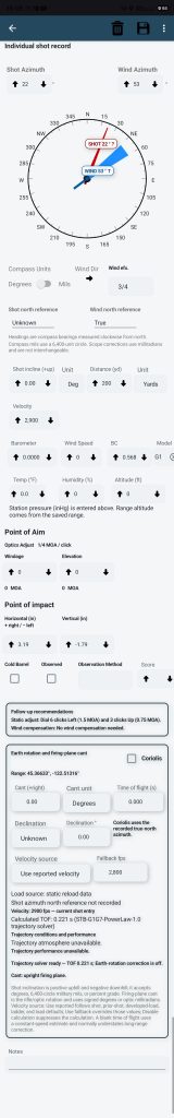 Individual shot record